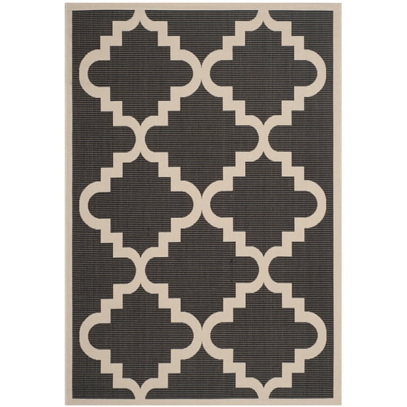 SAFAVIEH Courtyard Jaylee Geometric Indoor/Outdoor Area Rug, Black/Beige, 5'3" x 7'7"