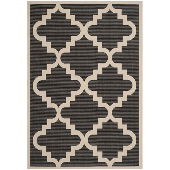 SAFAVIEH Courtyard Jaylee Geometric Indoor/Outdoor Area Rug, Black/Beige, 5'3" x 7'7"