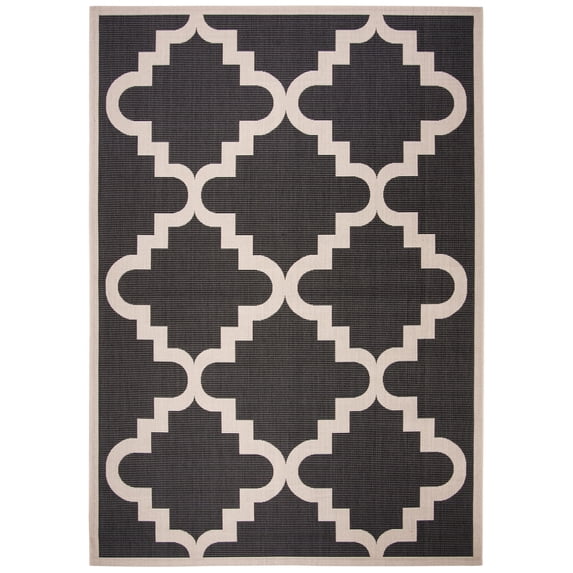 SAFAVIEH Courtyard Jaylee Geometric Indoor/Outdoor Area Rug, Black/Beige, 8' x 11'2"
