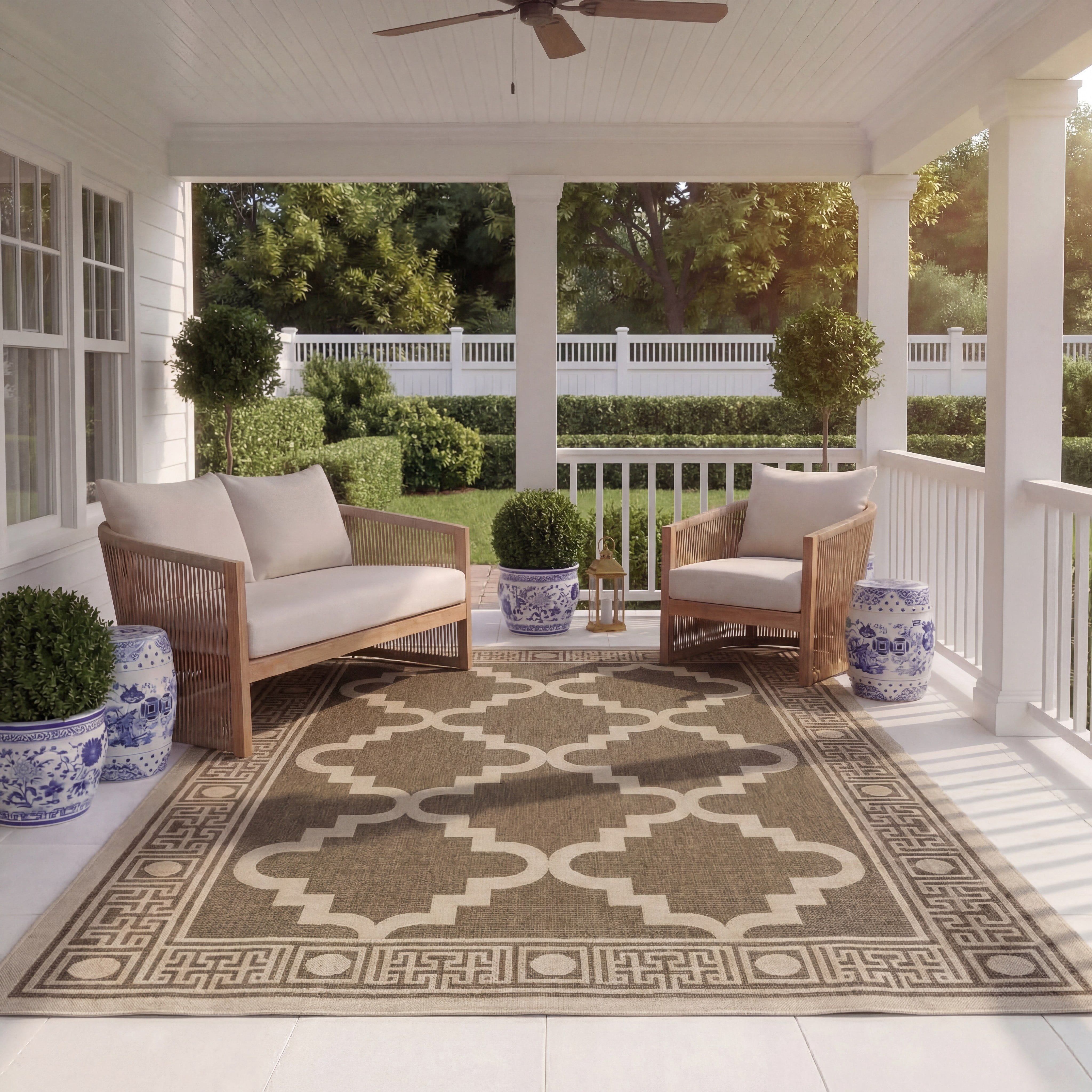 Safavieh Courtyard Jaylee Geometric Indoor/Outdoor Area Rug, Brown/Beige, 4' x 5'7"