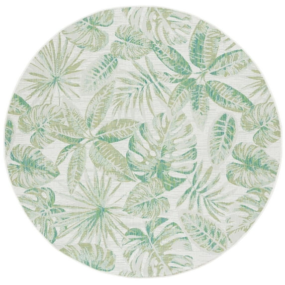 SAFAVIEH Courtyard Jaylen Botanical Indoor/Outdoor Area Rug, Ivory/Green, 6'7" x 6'7" Round