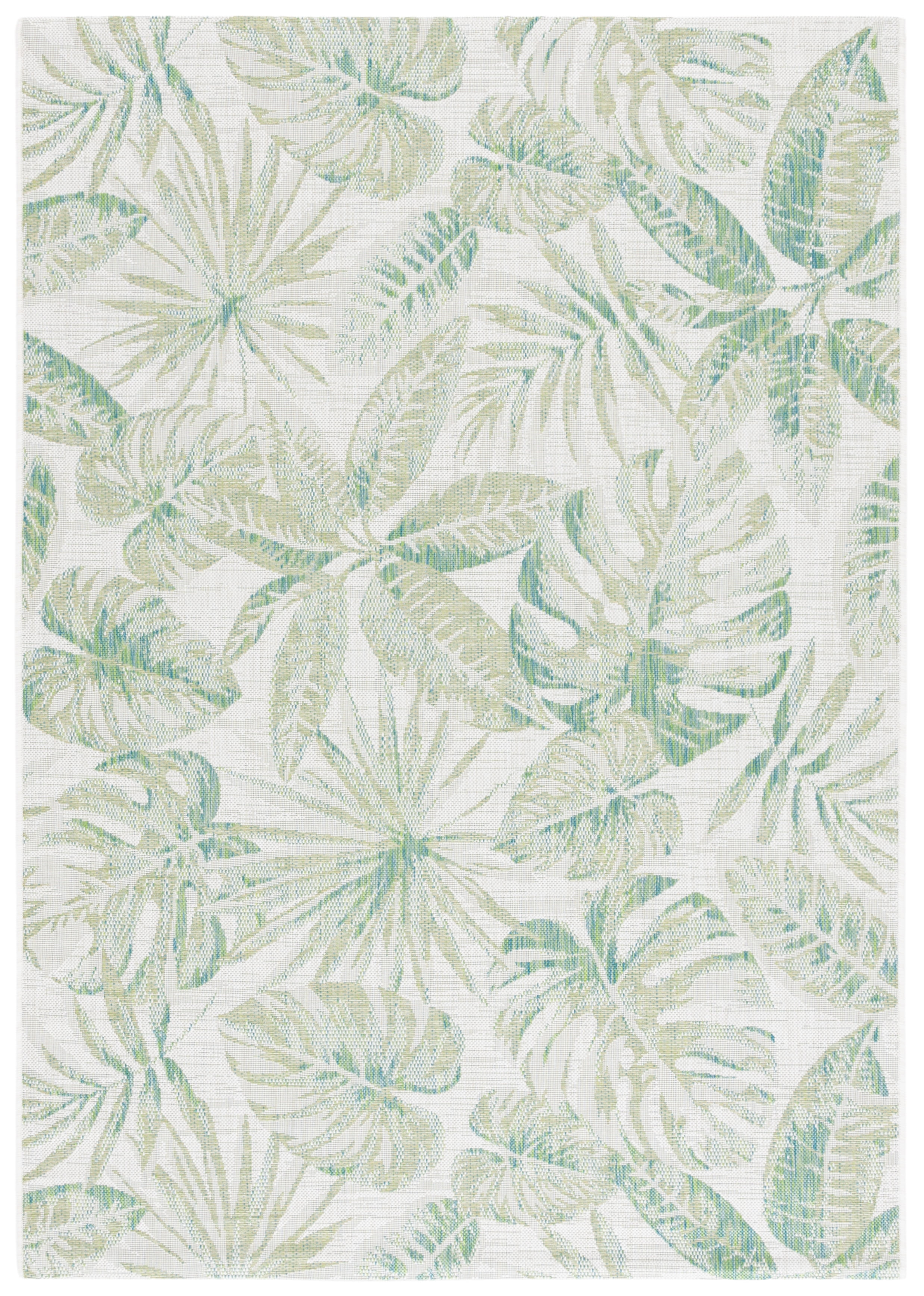 Ivory and Green Botanical Indoor/Outdoor Area Rug, 8' x 10'