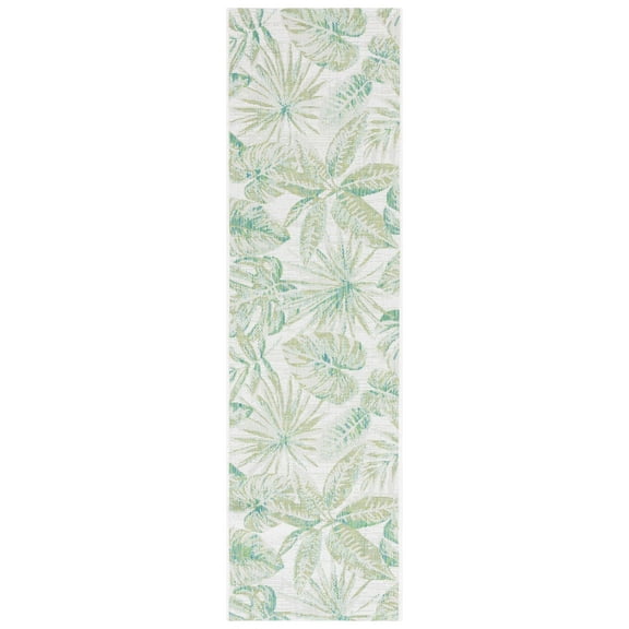SAFAVIEH Courtyard Jaylen Botanical Indoor/Outdoor Runner Rug, Ivory/Green, 2'3" x 8'