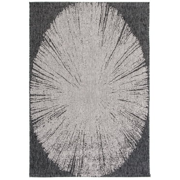 SAFAVIEH Courtyard Jaymz Radiant Indoor/Outdoor Area Rug, Beige/Black, 6'7" x 6'7" Square
