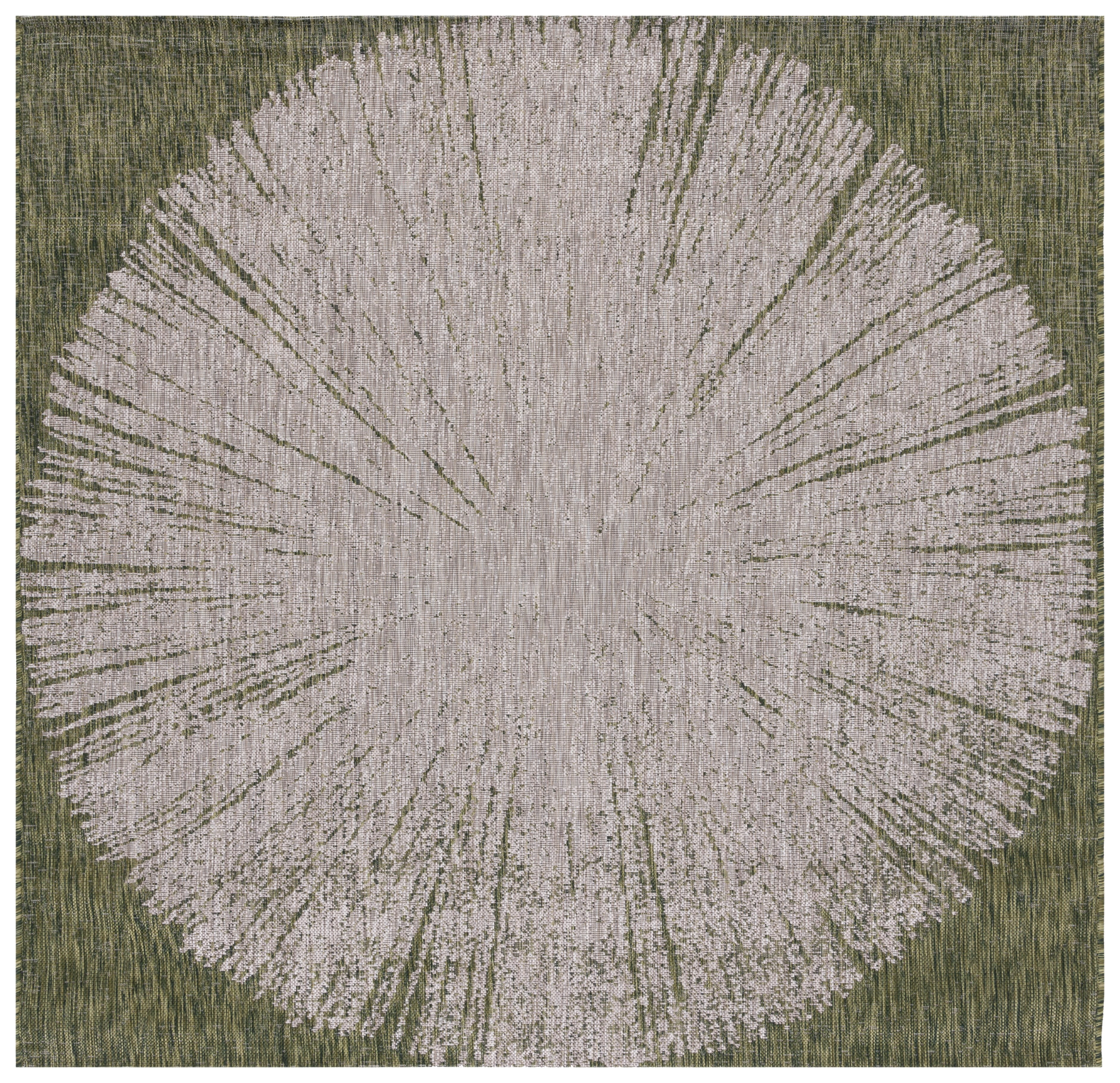 SAFAVIEH Courtyard Jaymz Radiant Indoor/Outdoor Area Rug, Beige/Dark Green, 6'7" x 6'7" Square