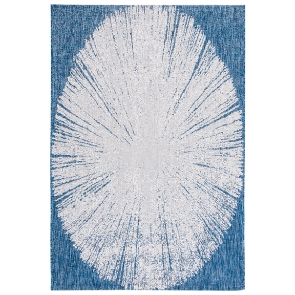 SAFAVIEH Courtyard Jaymz Radiant Indoor/Outdoor Area Rug, Beige/Navy, 4' x 5'7"
