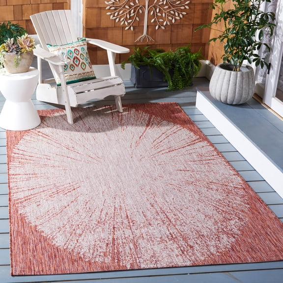 SAFAVIEH Courtyard Jaymz Radiant Indoor/Outdoor Area Rug, Beige/Red, 5'3" x 7'7"