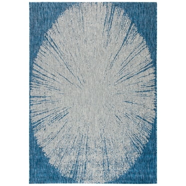 SAFAVIEH Courtyard Jaymz Radiant Indoor/Outdoor Area Rug, Navy/Grey, 4' x 5'7"