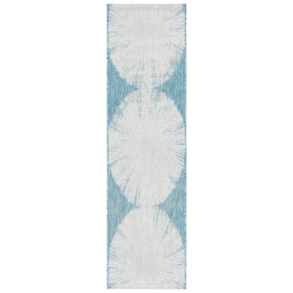 SAFAVIEH Courtyard Jaymz Radiant Indoor/Outdoor Runner Rug, Beige/Aqua, 2'3" x 8'