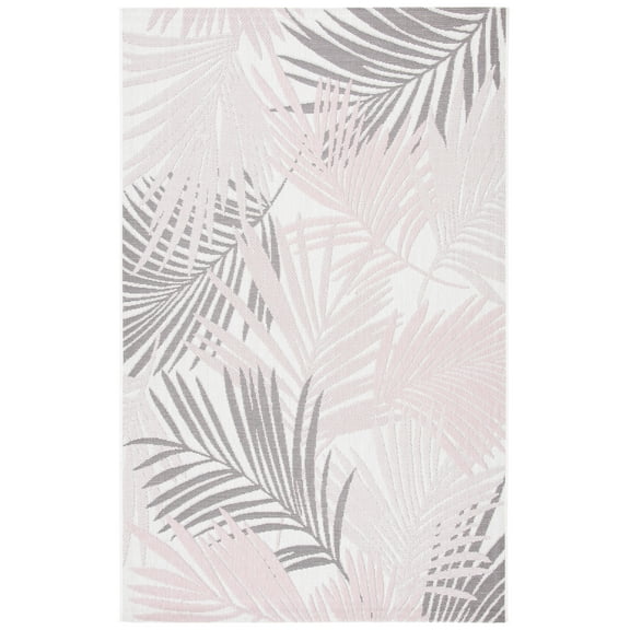 SAFAVIEH Courtyard Jenae Botanical Indoor/Outdoor Area Rug, Ivory/Pink, 5'5" x 7'7"