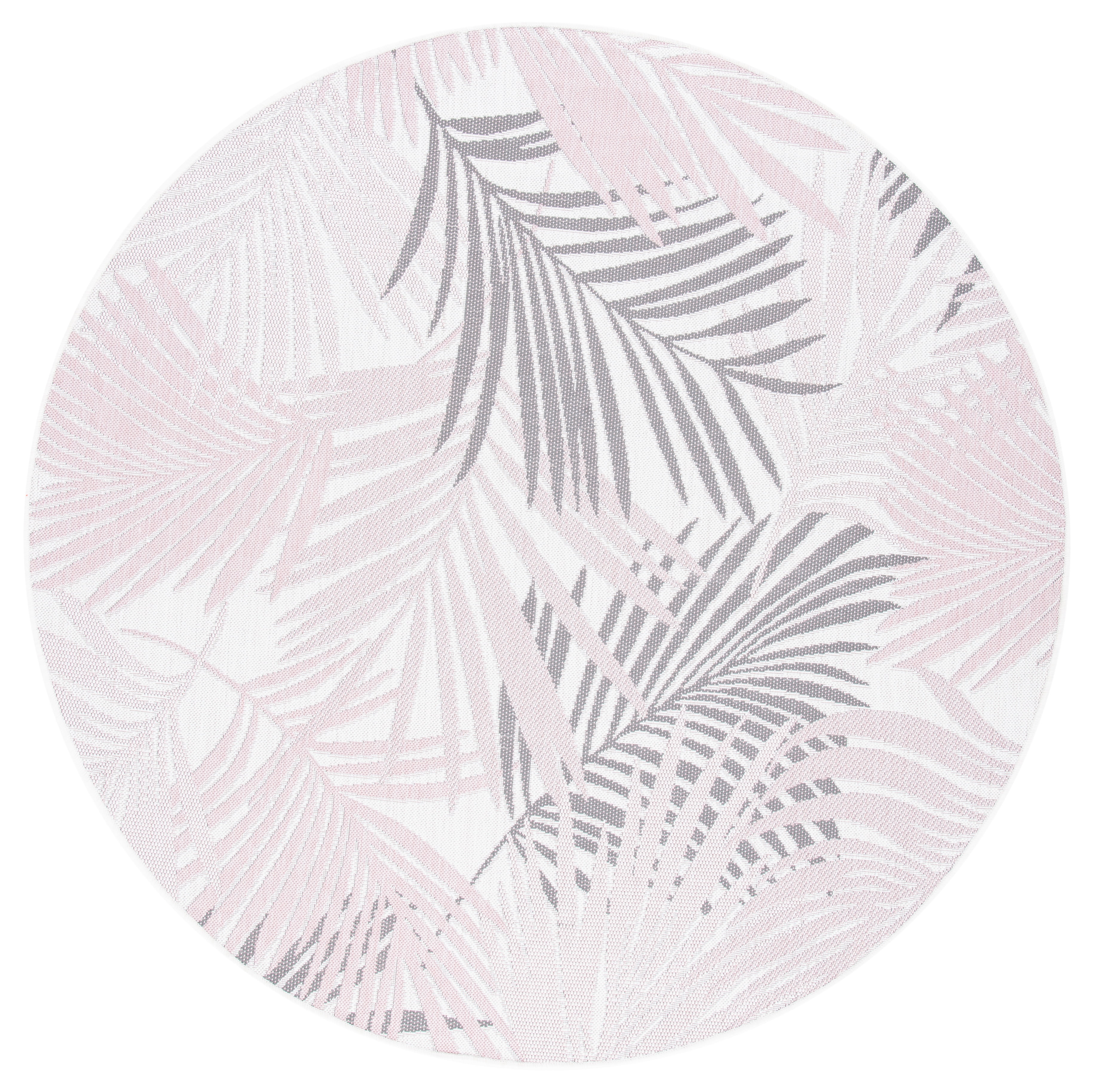 SAFAVIEH Courtyard Jenae Botanical Indoor/Outdoor Area Rug, Ivory/Pink, 6'7" x 6'7" Round