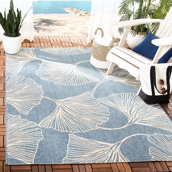 Safavieh Courtyard Jeneka Distressed Indoor/Outdoor Area Rug, Blue/Light Beige, 5'3" x 7'7"