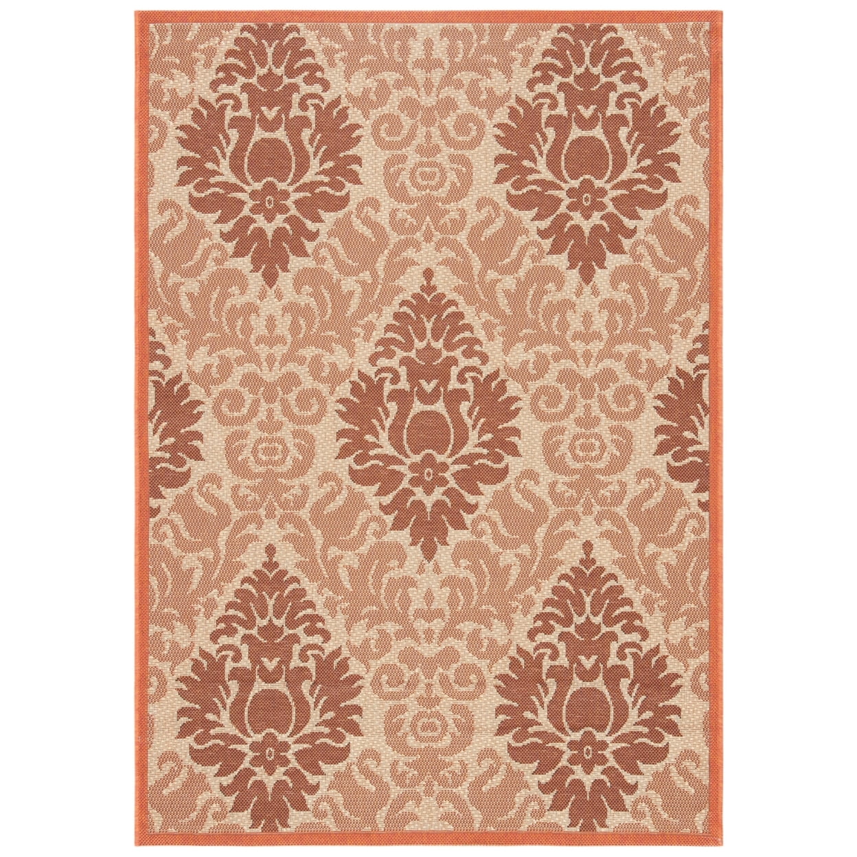Off-White and Terracotta Rectangular Easy-Care Outdoor Rug, 4' x 5'7"