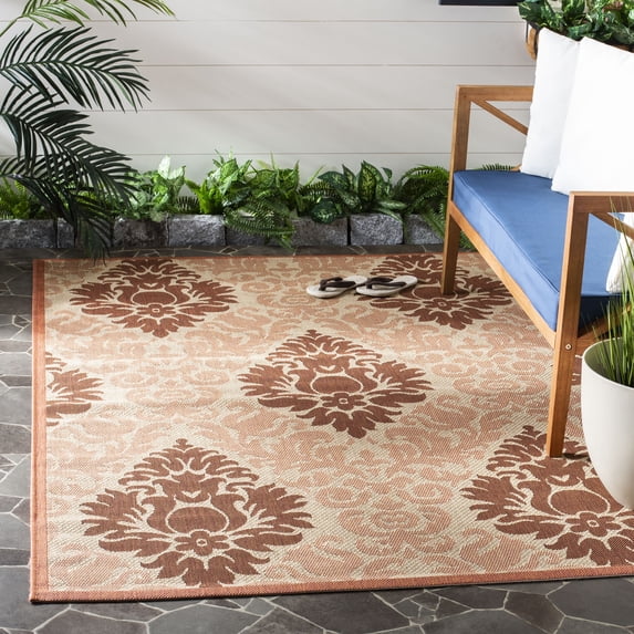 Safavieh Courtyard Jennifer Damask Indoor/Outdoor Area Rug, Cream/Terracotta, 8' x 11'