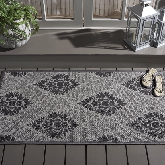 Safavieh Courtyard Jennifer Damask Indoor/Outdoor Area Rug, Light Gray/Anthracite, 2'7" x 5'