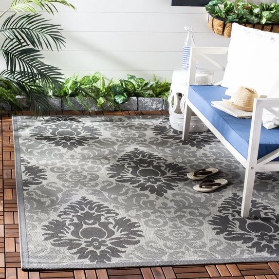 Safavieh Courtyard Jennifer Damask Indoor/Outdoor Area Rug, Light Gray/Anthracite, 5'3" x 7'7"