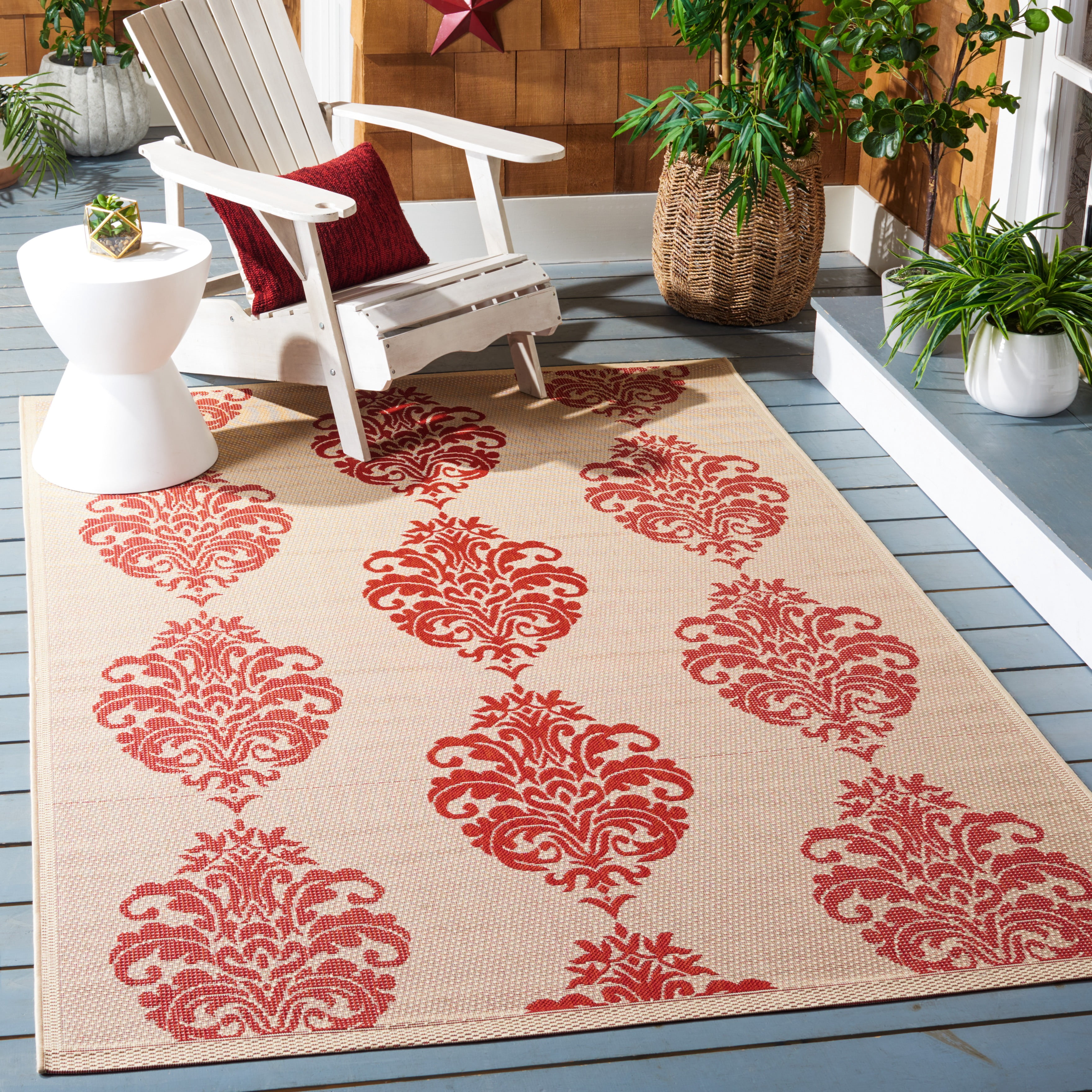 Safavieh Courtyard Jenny Medallion Indoor/Outdoor Area Rug, Natural/Red, 6'7" x 6'7" Square