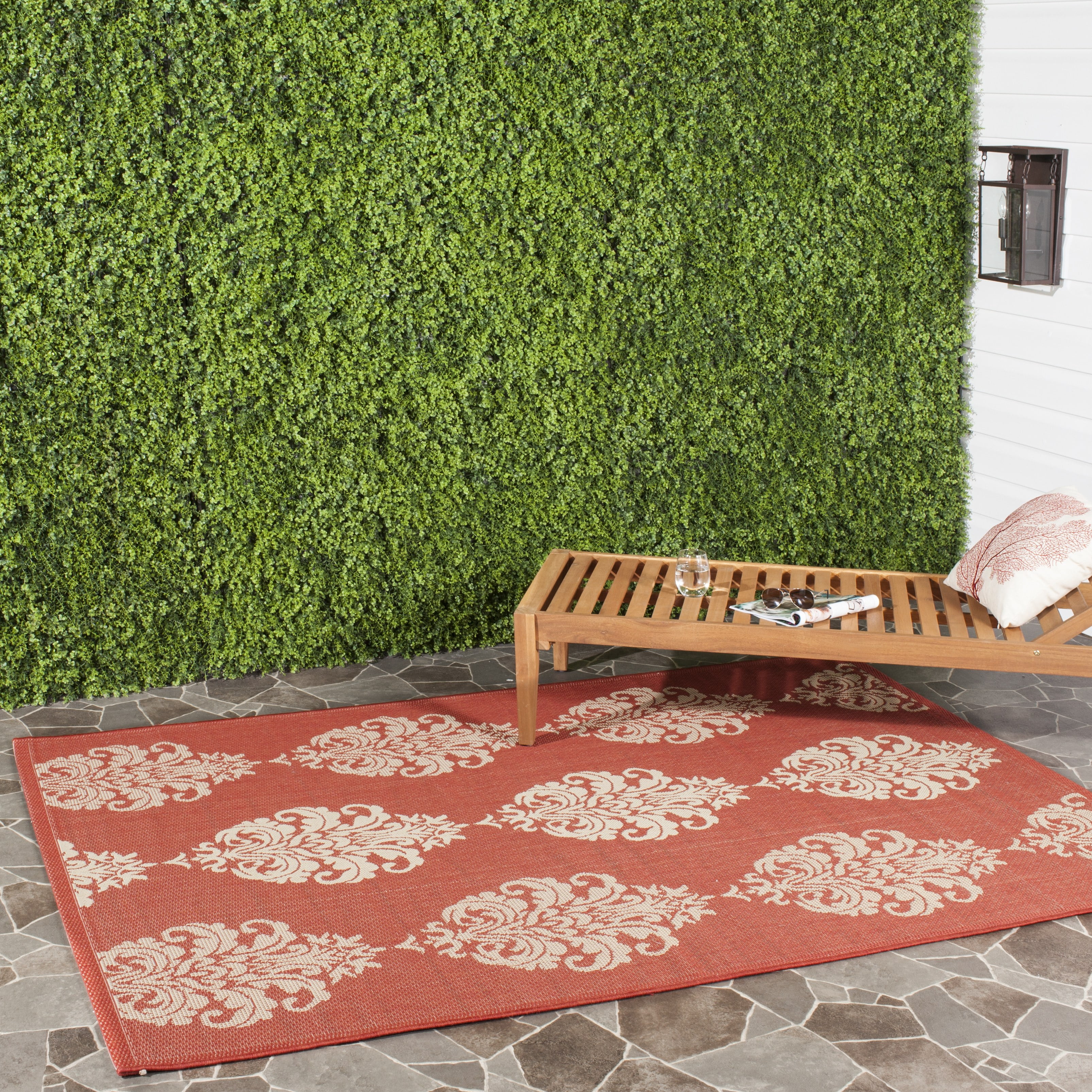 Safavieh Courtyard Jenny Medallion Indoor/Outdoor Area Rug, Red/Natural, 6'7" x 6'7" Square