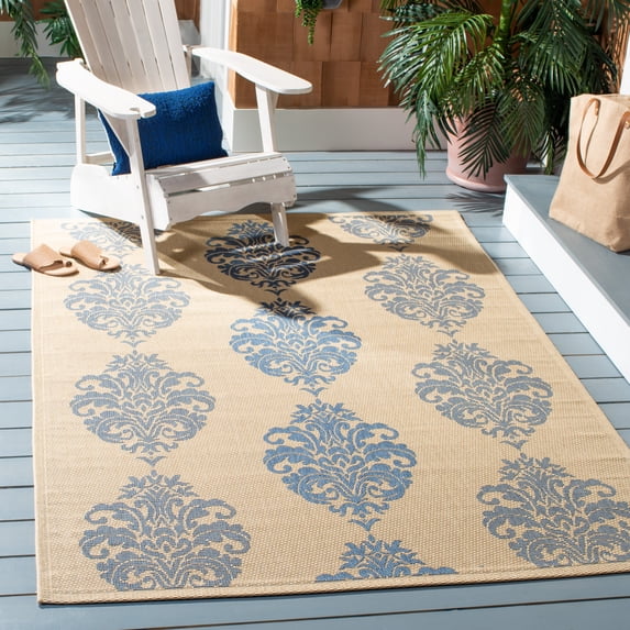 Safavieh Courtyard Jenny Medallion Indoor/Outdoor Area Rug, Natural/Blue, 9' x 12'