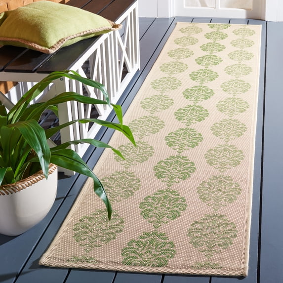 Safavieh Courtyard Jenny Medallion Indoor/Outdoor Runner Rug, Natural/Olive, 2'3" x 10'