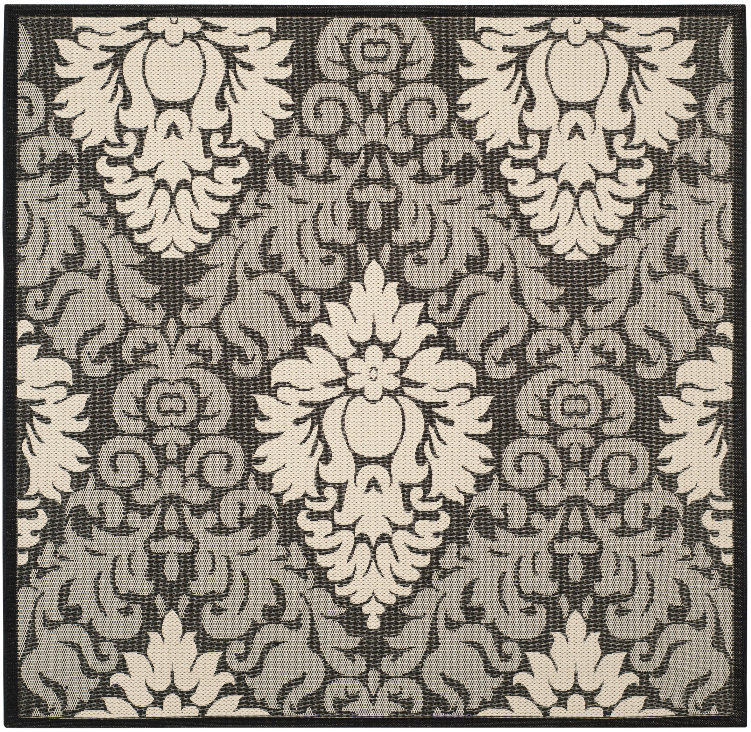Safavieh Courtyard Jessie Damask Indoor/Outdoor Area Rug, Black/Sand, 7'10" x 7'10" Square