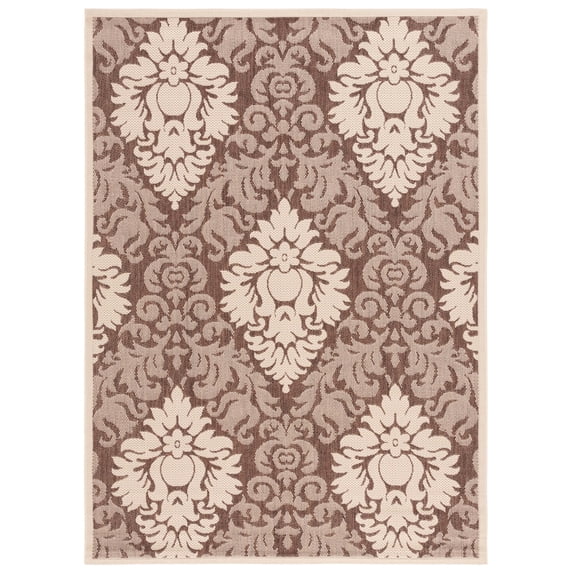 Safavieh Courtyard Jessie Damask Indoor/Outdoor Area Rug, Chocolate/Natural, 6'7" x 9'6"