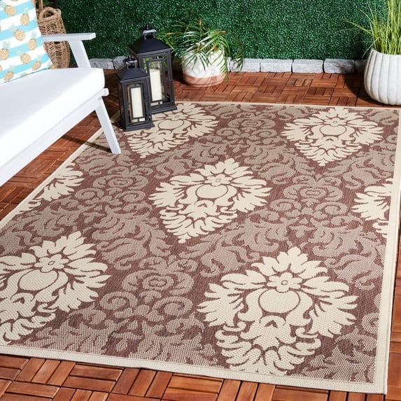 Safavieh Courtyard Jessie Damask Indoor/Outdoor Area Rug, Chocolate/Natural, 6'7" x 9'6"