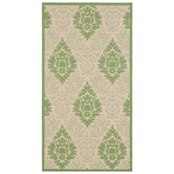 Safavieh Courtyard Jessie Damask Indoor/Outdoor Area Rug, Natural/Olive, 2'7" x 5'