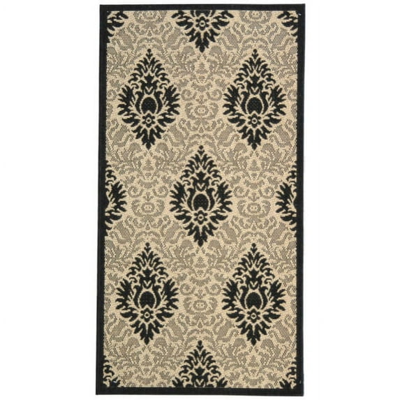 SAFAVIEH Courtyard Jessie Damask Indoor/Outdoor Area Rug, Sand/Black, 2'7" x 5'