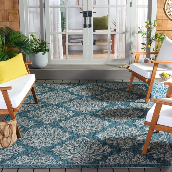 SAFAVIEH Courtyard Joetta Geometric Indoor/Outdoor Area Rug, Blue/Grey, 8' x 11'
