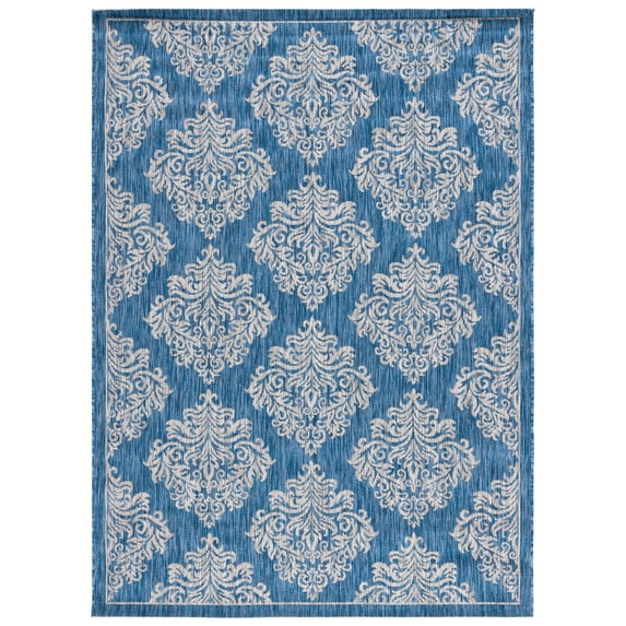 SAFAVIEH Courtyard Joetta Geometric Indoor/Outdoor Area Rug, Navy/Grey, 5'3" x 7'7"