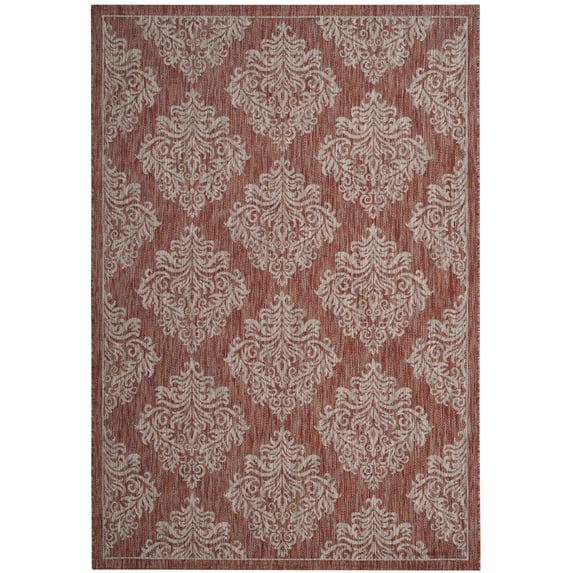 SAFAVIEH Courtyard Joetta Geometric Indoor/Outdoor Area Rug, Rust/Grey, 5'3" x 7'7"