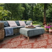 SAFAVIEH Courtyard Joetta Geometric Indoor/Outdoor Area Rug, Rust/Grey, 5'3" x 7'7"