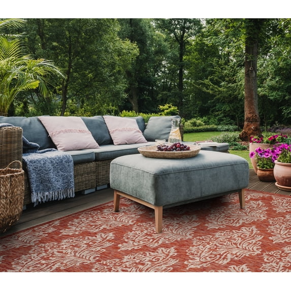 SAFAVIEH Courtyard Joetta Geometric Indoor/Outdoor Area Rug, Rust/Grey, 5'3" x 7'7"