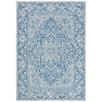 SAFAVIEH Courtyard Joey Medallion Indoor/Outdoor Area Rug, Light Grey/Navy, 4' x 5'7"