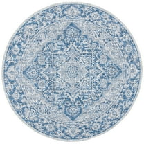 SAFAVIEH Courtyard Joey Medallion Indoor/Outdoor Area Rug, Light Grey/Navy, 6'7" x 6'7" Round