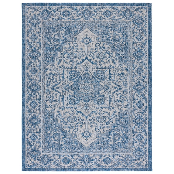 SAFAVIEH Courtyard Joey Medallion Indoor/Outdoor Area Rug, Navy/Light Grey, 9' x 12'