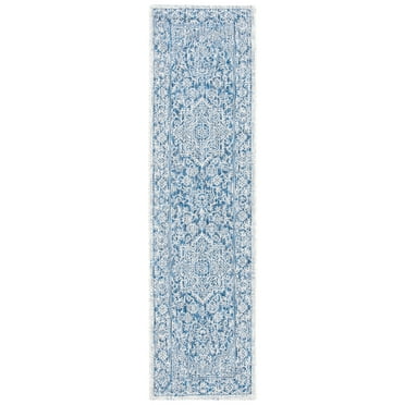 SAFAVIEH Courtyard Joey Medallion Indoor/Outdoor Runner Rug, Light Grey/Navy, 2'3" x 8'