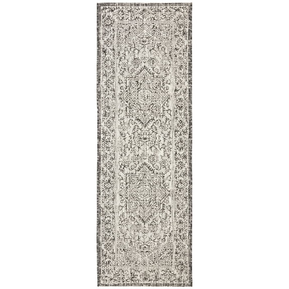 SAFAVIEH Courtyard Joey Medallion Indoor/Outdoor Runner Rug, Slate/Grey, 2'3" x 10'