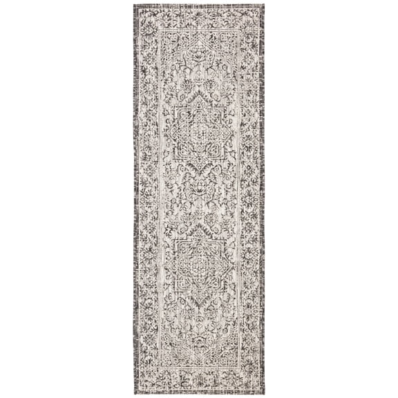 SAFAVIEH Courtyard Joey Medallion Indoor/Outdoor Runner Rug, Slate/Grey, 2'3" x 12'