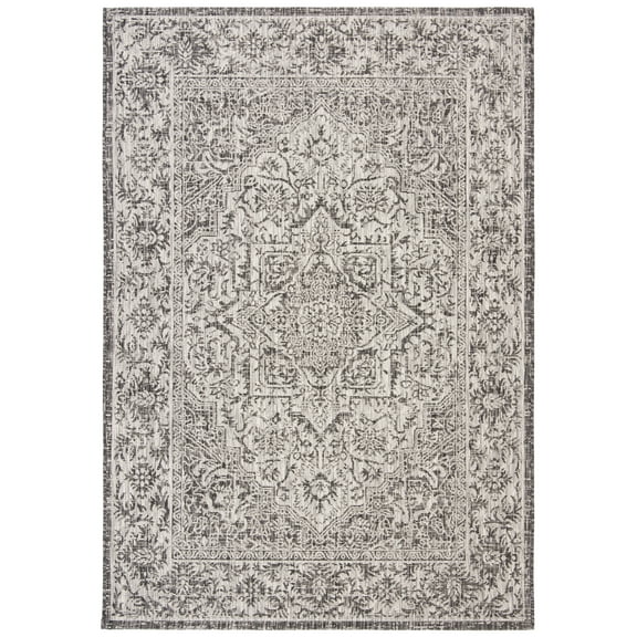 SAFAVIEH Courtyard Joey Traditional Indoor/Outdoor Area Rug, 5'3" x 7'7", Slate/Grey