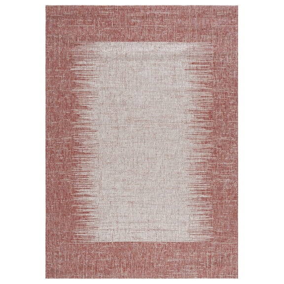 SAFAVIEH Courtyard Johan Bordered Indoor/Outdoor Area Rug, Rust/Beige, 6'7" x 9'6"