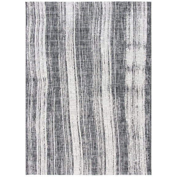 SAFAVIEH Courtyard John Striped Indoor/Outdoor Area Rug, Black/Grey, 4’ x 5’7”
