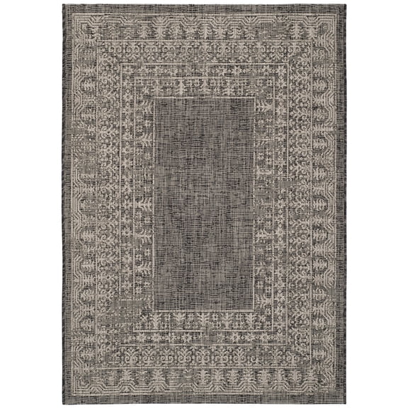 Safavieh Courtyard Jolyon Bordered Indoor/Outdoor Area Rug, Black/Beige, 4' x 5'7"