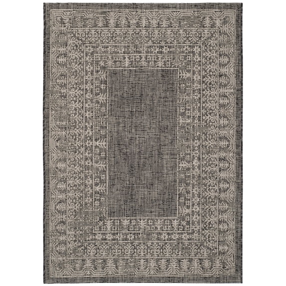Safavieh Courtyard Jolyon Bordered Indoor/Outdoor Area Rug, Black/Beige, 4' x 5'7"