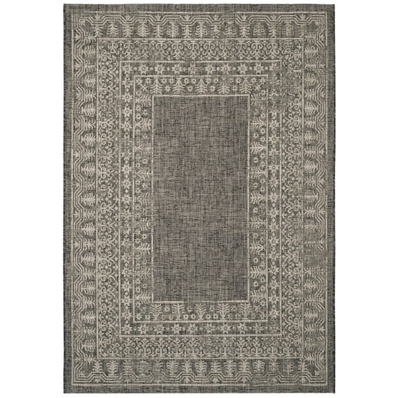 SAFAVIEH Courtyard Jolyon Bordered Indoor/Outdoor Area Rug, Black/Beige, 5'3" x 7'7"