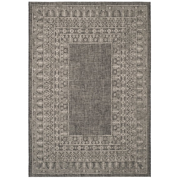 Safavieh Courtyard Jolyon Bordered Indoor/Outdoor Area Rug, Black/Beige, 5'3" x 7'7"