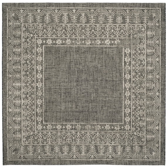 SAFAVIEH Courtyard Jolyon Bordered Indoor/Outdoor Area Rug, Black/Beige, 6'7" x 6'7" Square