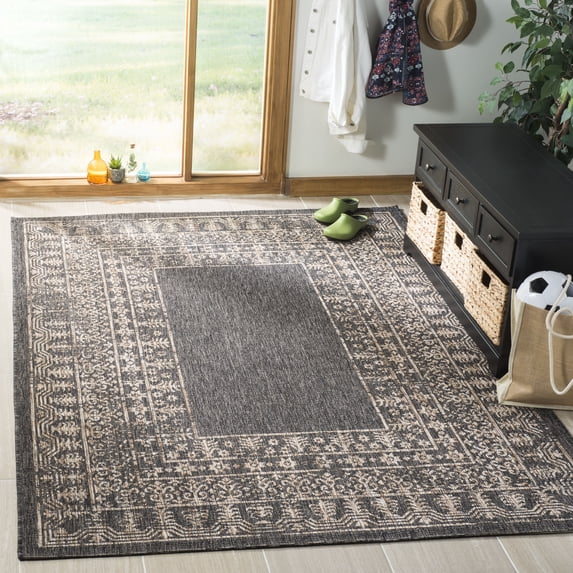 Safavieh Courtyard Jolyon Bordered Indoor/Outdoor Area Rug, Black/Natural, 5'3" x 7'7"