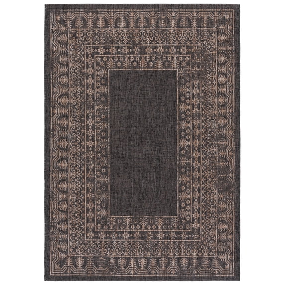 SAFAVIEH Courtyard Jolyon Bordered Indoor/Outdoor Area Rug, Black/Natural, 5'3" x 7'7"